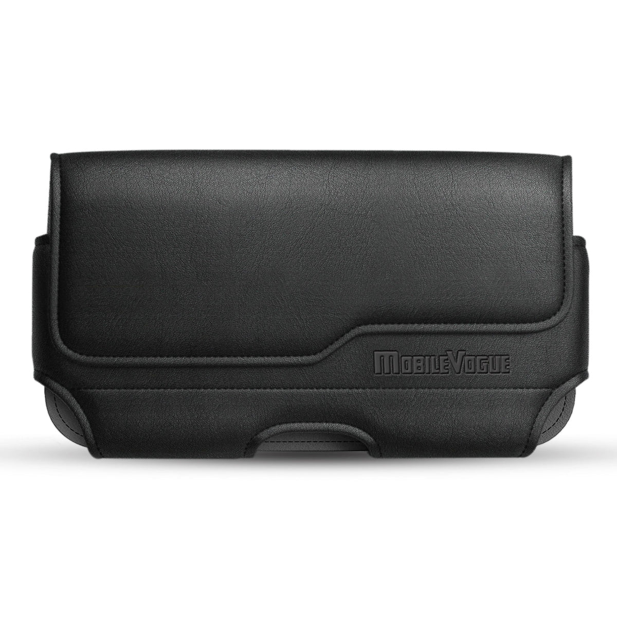 MV Horizontal Leather Pouch With Z Lid Pattern With Embossed Logo In Black (6.1X3.2X0.7 Inches) - Shockproof & Reliable | CELL DEMAND Official