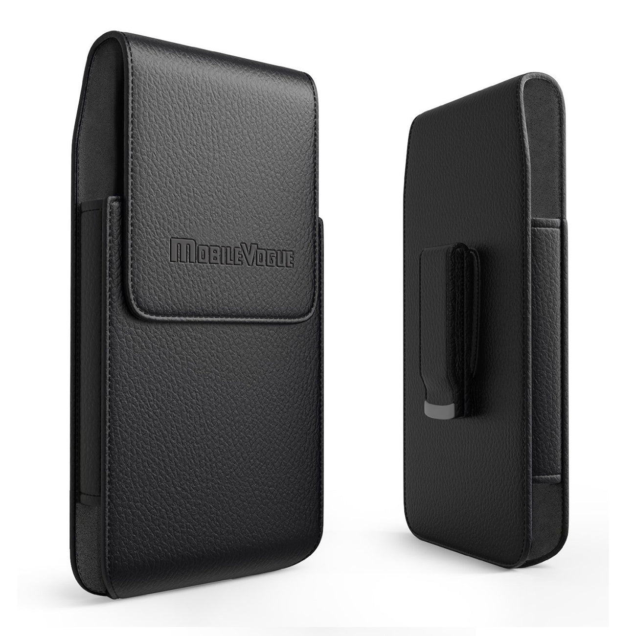 MV Vertical Leather Pouch With Magnetic Closure and Belt Loop In Black (6.1 x 3.2 x 0.7 Inches) - Ultra-Slim & Reliable | CELL DEMAND Official
