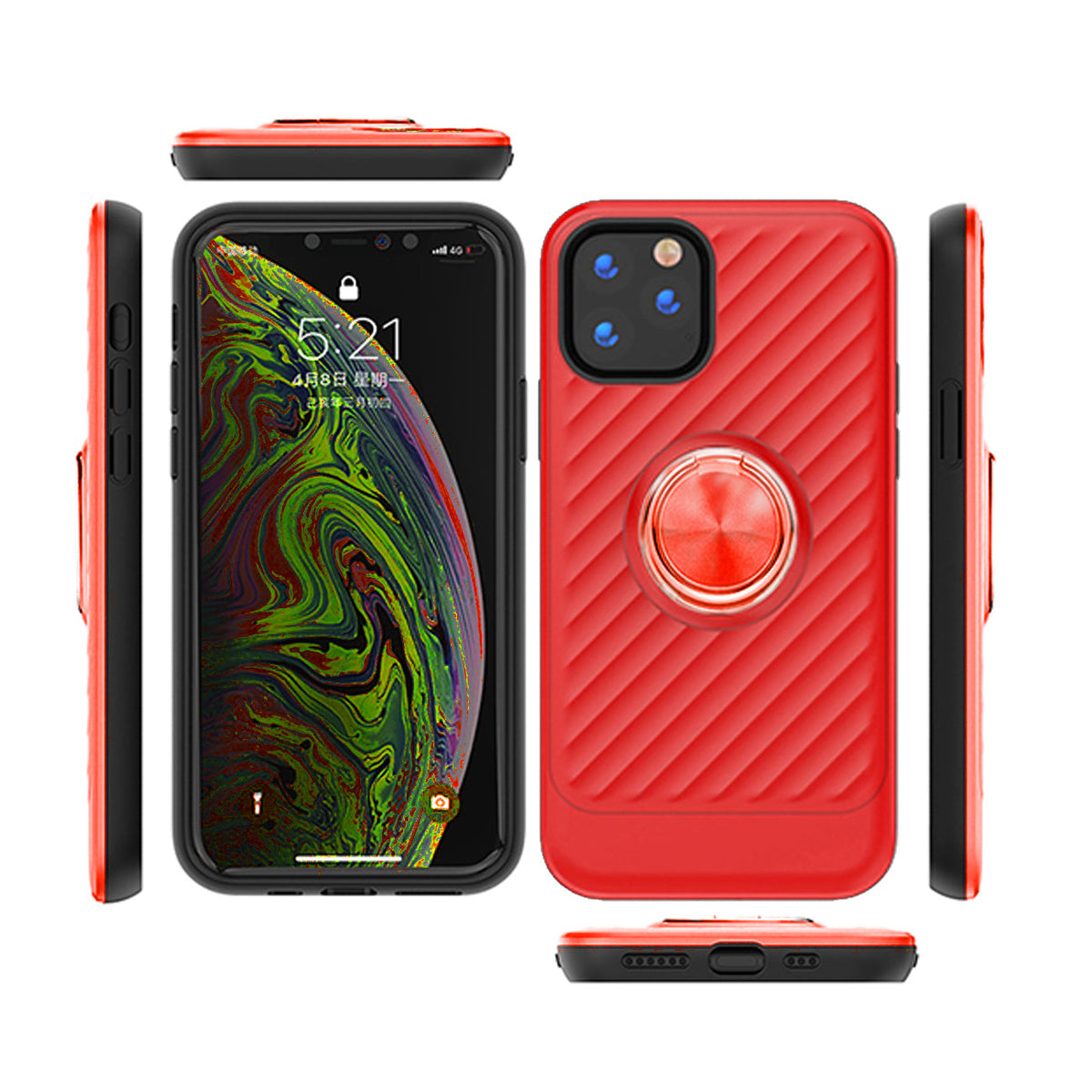 IPHONE 11 PRO Compatible APPLE IPHONE 11 PRO Case with Ring Holder In Red - Heavy Duty Protection by CELL DEMAND