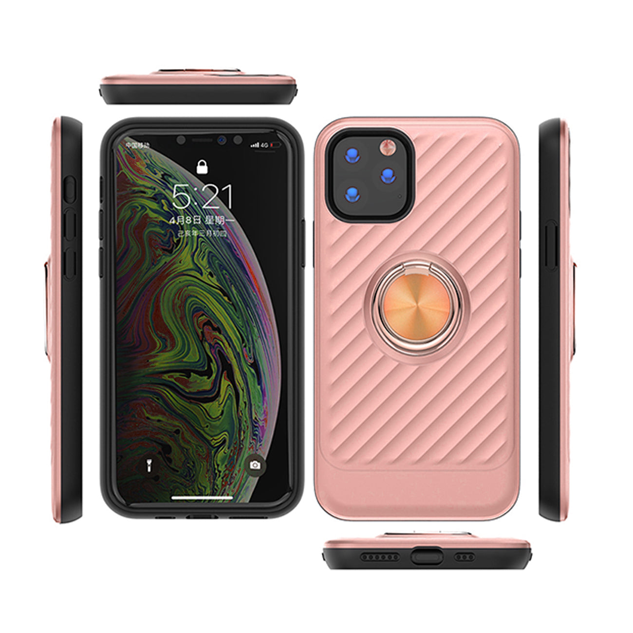 IPHONE 11 PRO Compatible APPLE IPHONE 11 PRO Case with Ring Holder In Rose Gold - Heavy Duty Protection by CELL DEMAND