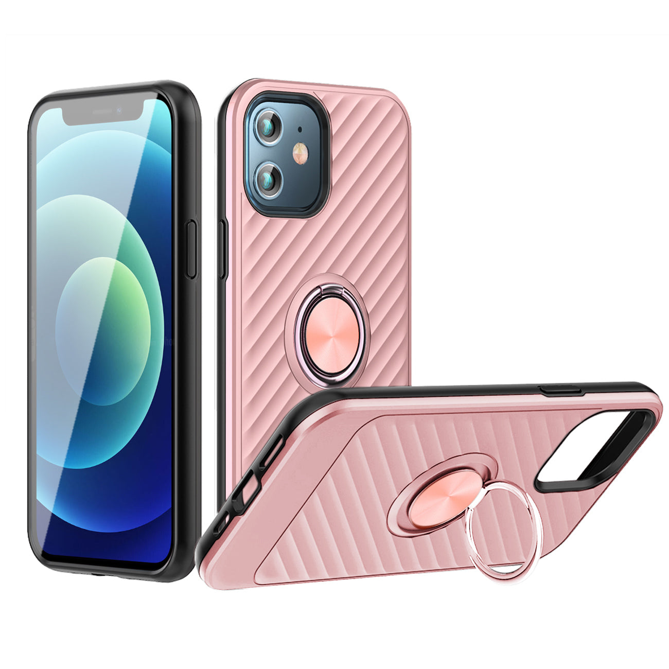 IPHONE 12 MINI Compatible Phone Case with Ring Holder APPLE IPHONE 12 MINI In Rose Gold - Crystal Clear Protection by CELL DEMAND