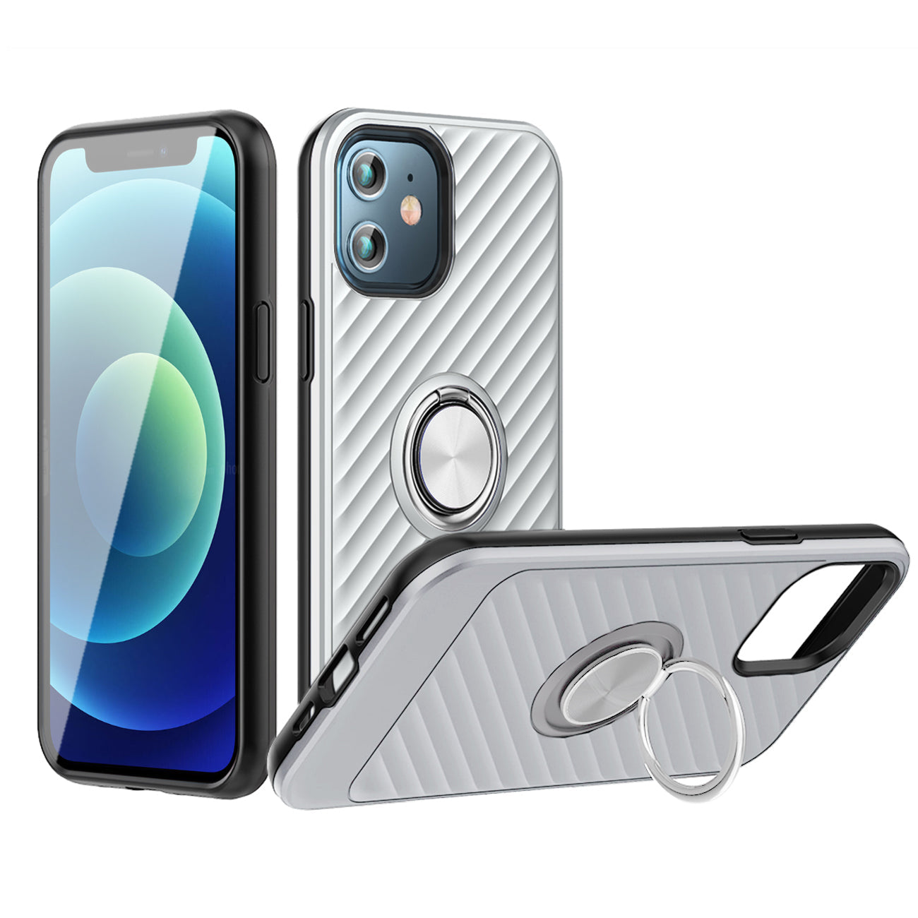 IPHONE 12 MINI Compatible Phone Case with Ring Holder APPLE IPHONE 12 MINI In Silver - Crystal Clear Protection by CELL DEMAND
