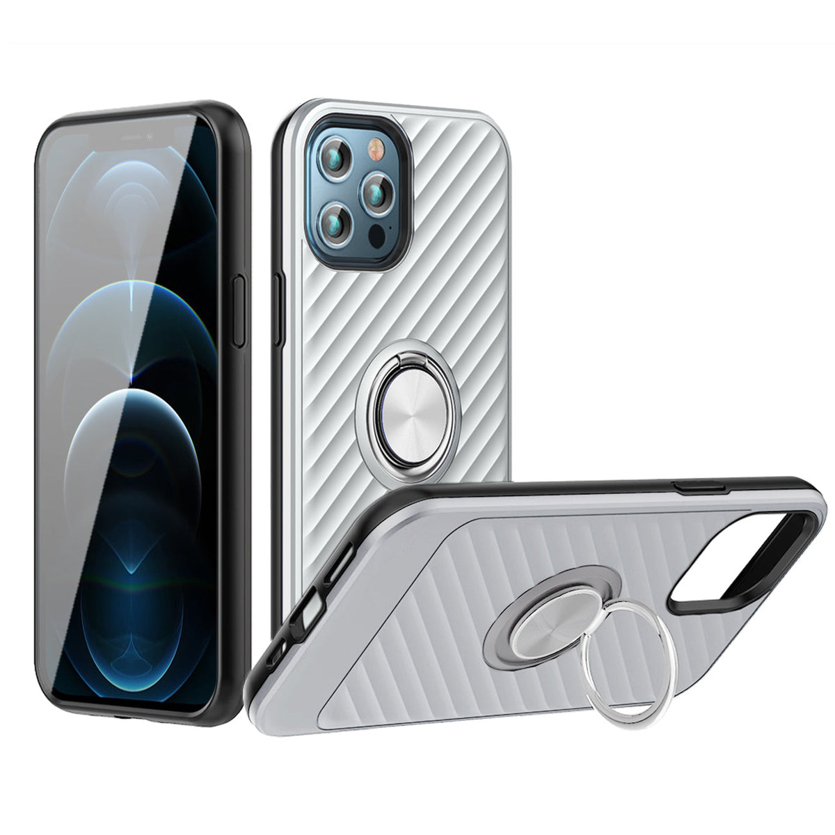 IPHONE 12 Compatible Phone Case with Ring Holder APPLE IPHONE 12/IPHONE 12 PRO In Silver - Shockproof Protection by CELL DEMAND