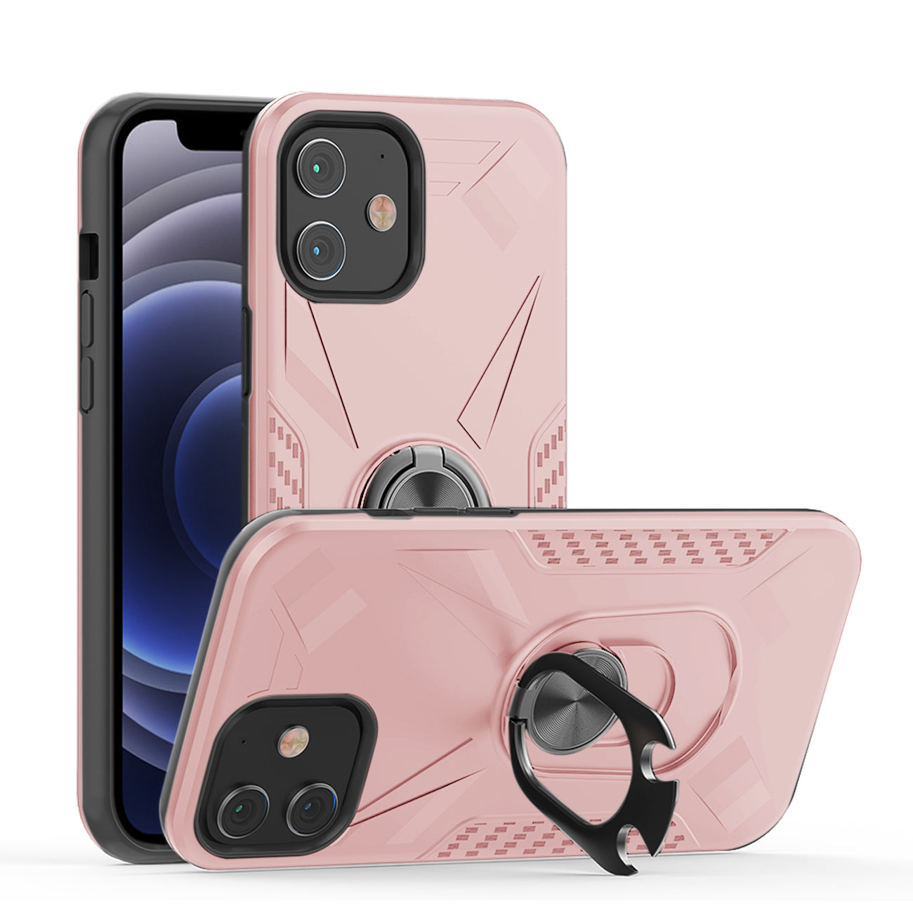 IPHONE 12 MINI Compatible APPLE IPHONE 12 MINI Case with Ring Holder In Rose Gold - Shockproof Protection by CELL DEMAND