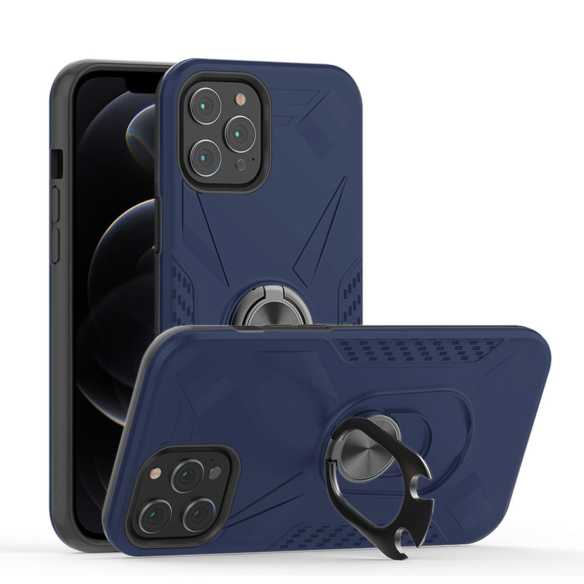 IPHONE 12  Compatible APPLE IPHONE 12 /IPHONE 12 PRO Case with Ring Holder In Blue - Shockproof Protection by CELL DEMAND