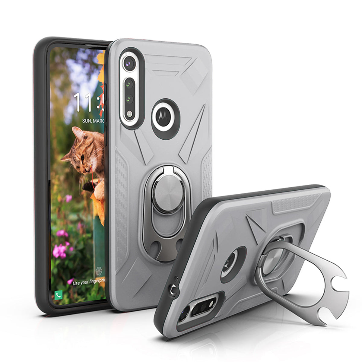 Motorola Moto G Fast Ultra Case with Ring Holder In Siliver - Heavy Duty & Reliable | CELL DEMAND Official