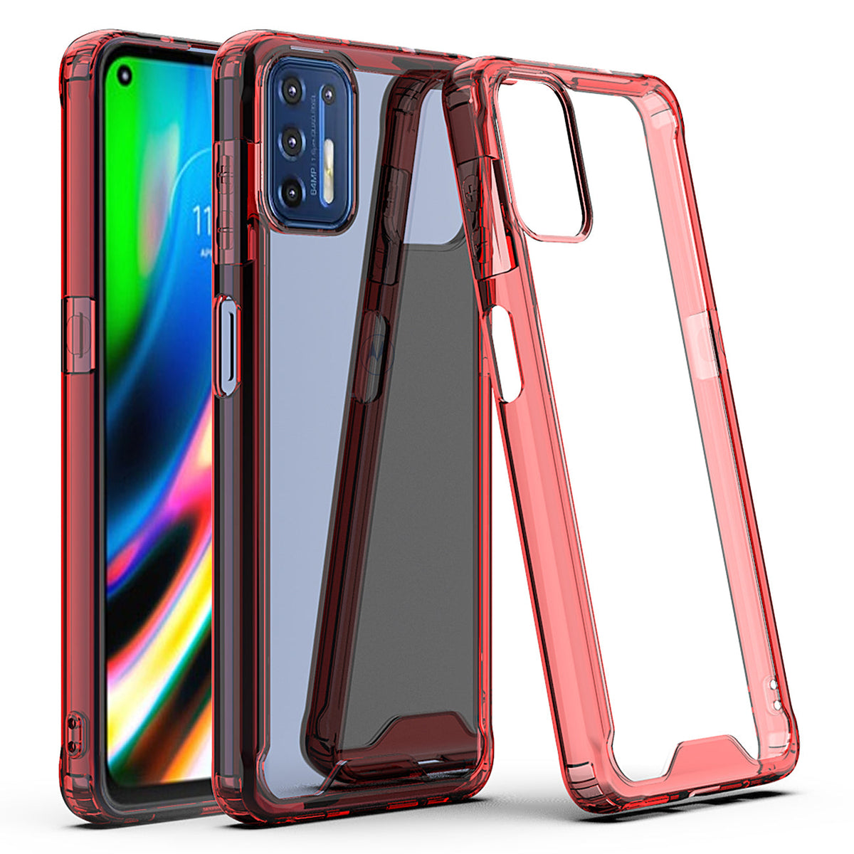 Moto G9 Plus High quality TPU Bumper and Clarity PC Case In Red - Crystal Clear & Reliable | CELL DEMAND Official