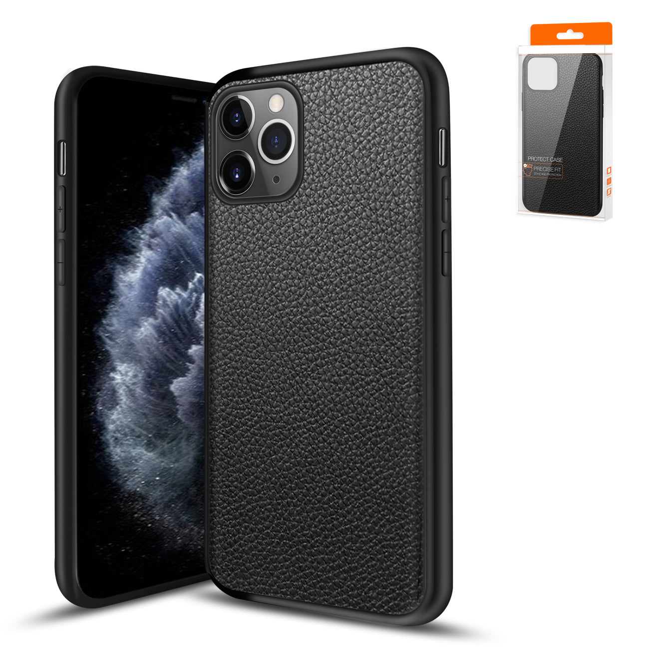 IPhone 11 PRO Compatible Premium PU Leather Outside and Flexible TPU Silicone Hybrid Slim Case for IPhone 11 PRO MAX - Durable Protection by CELL DEMAND