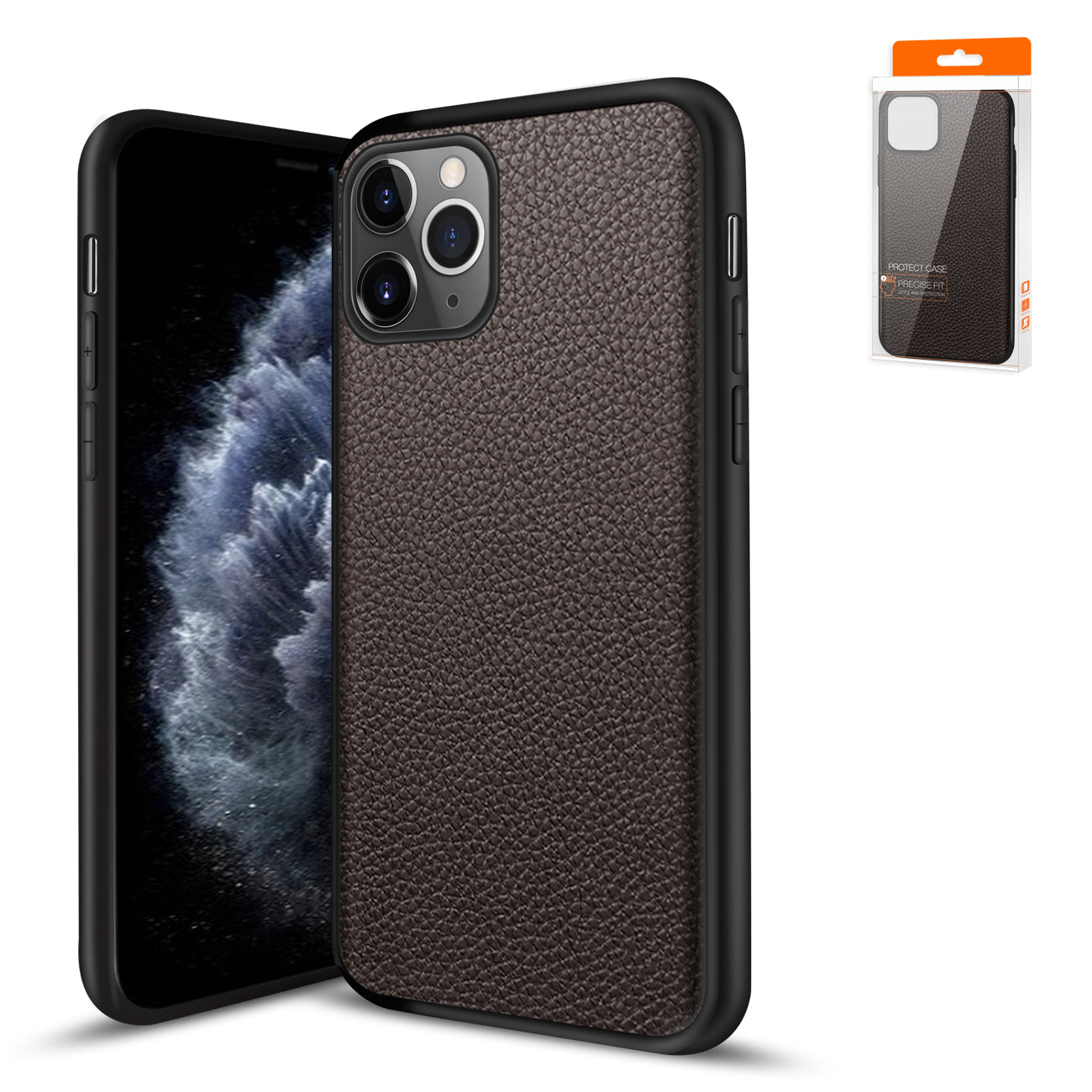 IPhone 11 PRO Compatible Premium PU Leather Outside and Flexible TPU Silicone Hybrid Slim Case for IPhone 11 PRO MAX - Durable Protection by CELL DEMAND