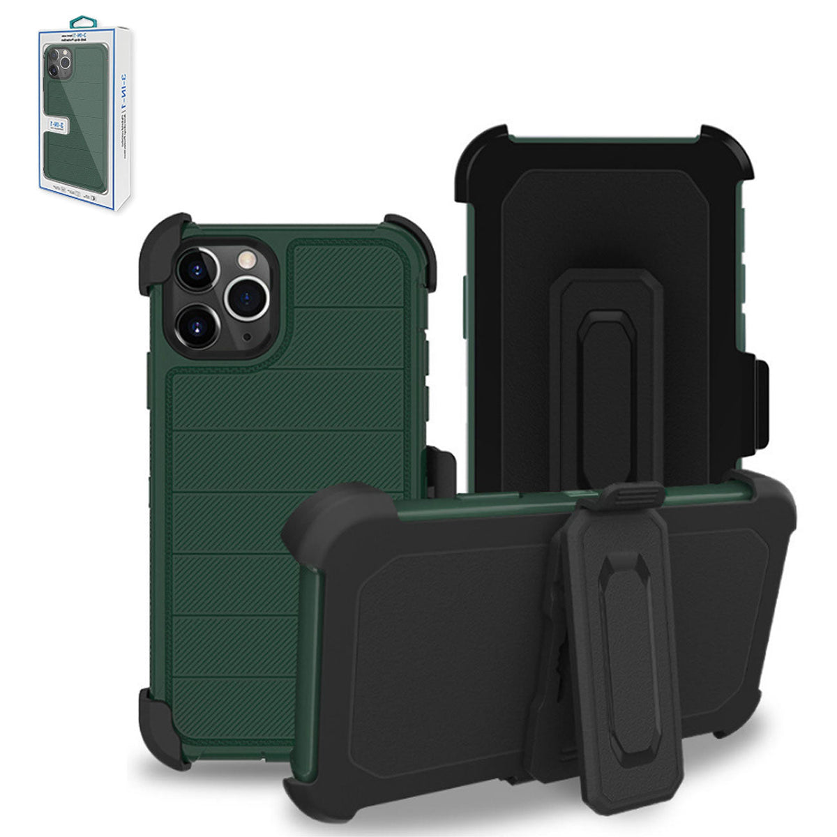 IPHONE 11 PRO Compatible 3-In-1 Hybrid Heavy Duty Holster Combo Case For APPLE IPHONE 11 PRO In Green - Shockproof Protection by CELL DEMAND