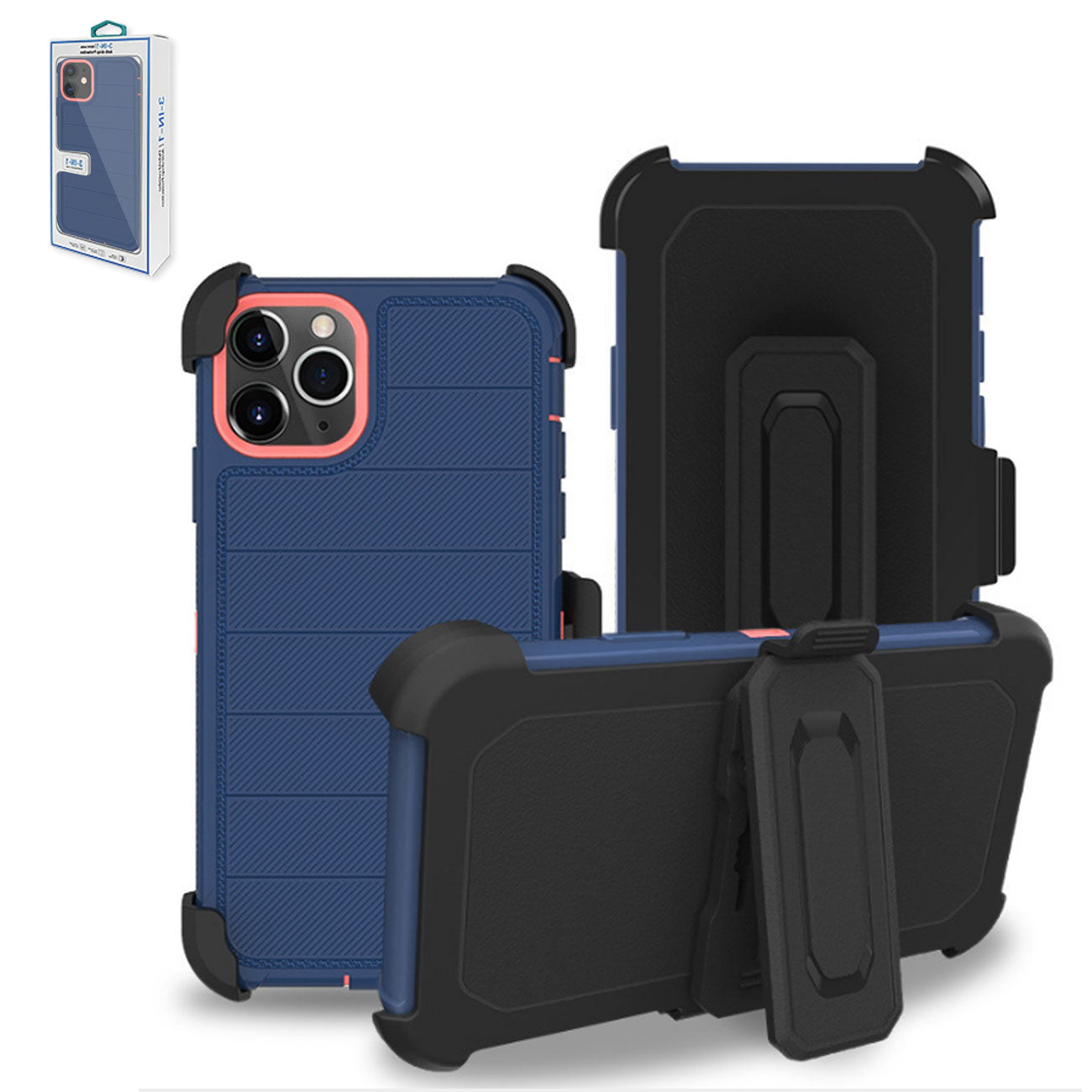 IPHONE 11 PRO Compatible 3-In-1 Hybrid Heavy Duty Holster Combo Case For APPLE IPHONE 11 PRO In Navy - Ultra-Slim Protection by CELL DEMAND