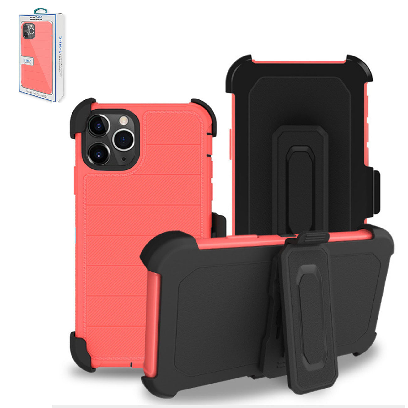 IPHONE 11 PRO Compatible 3-In-1 Hybrid Heavy Duty Holster Combo Case For APPLE IPHONE 11 PRO In Pink - Shockproof Protection by CELL DEMAND