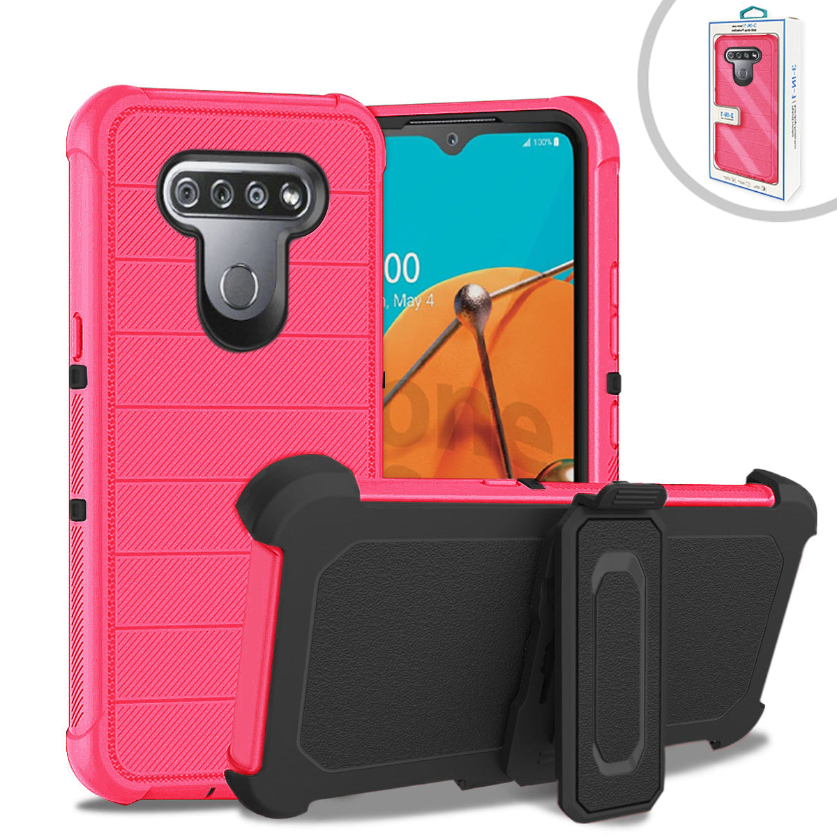 LG K51 3-In-1 Hybrid Heavy Duty Holster Combo Case In Hot Pink - Shockproof & Reliable | CELL DEMAND Official