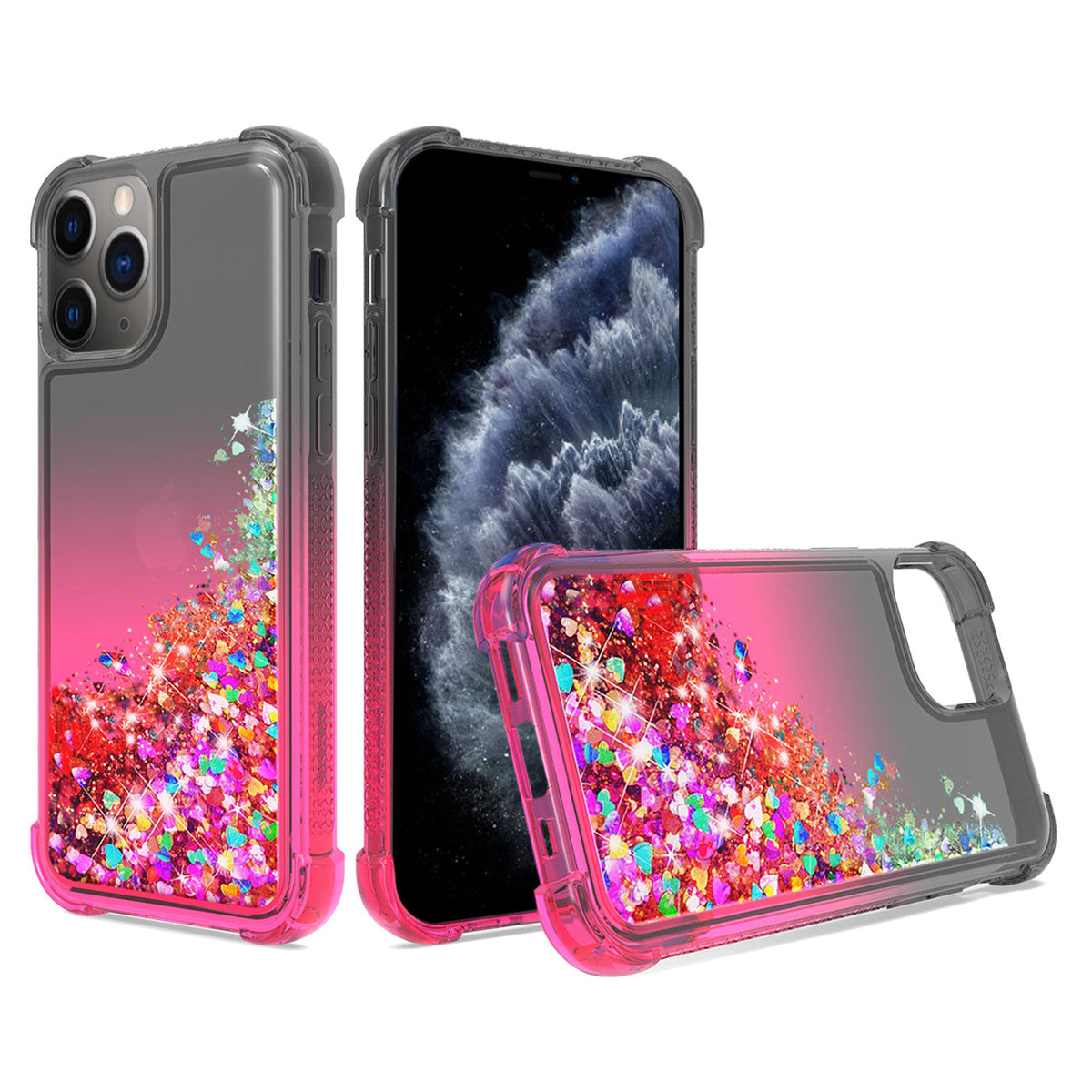 IPHONE 11 PRO Compatible Shiny Flowing Glitter Liquid Bumper Case For APPLE IPHONE 11 PRO MAX In Black - Crystal Clear Protection by CELL DEMAND