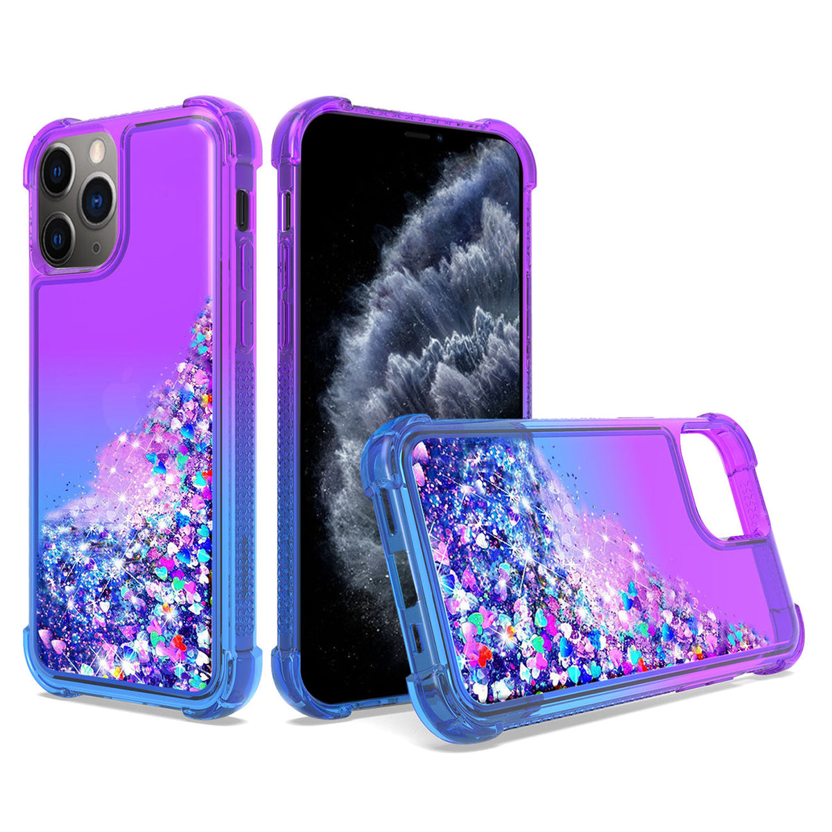 IPHONE 11 PRO Compatible Shiny Flowing Glitter Liquid Bumper Case For APPLE IPHONE 11 PRO MAX In Purple - Durable Protection by CELL DEMAND