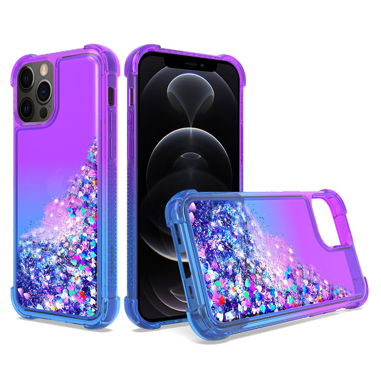 IPHONE 12 PRO Compatible Shiny Flowing Glitter Liquid Bumper Case For APPLE IPHONE 12 PRO MAX In Purple - Shockproof Protection by CELL DEMAND