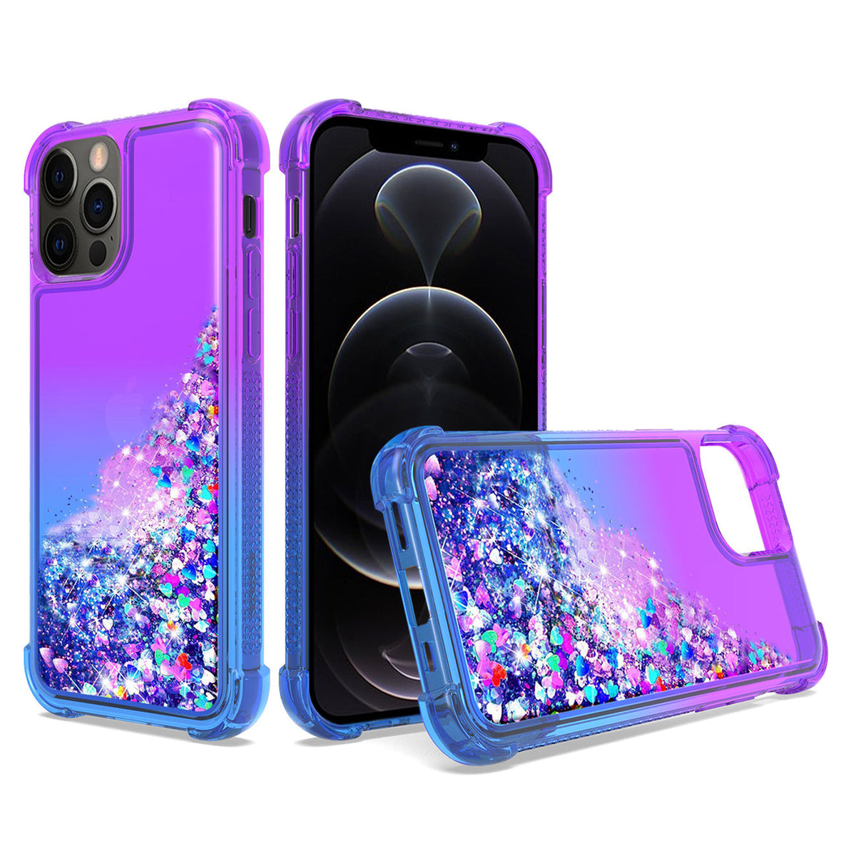 IPHONE 12 PRO Compatible Shiny Flowing Glitter Liquid Bumper Case For APPLE IPHONE 12 PRO MAX In Purple - Shockproof Protection by CELL DEMAND