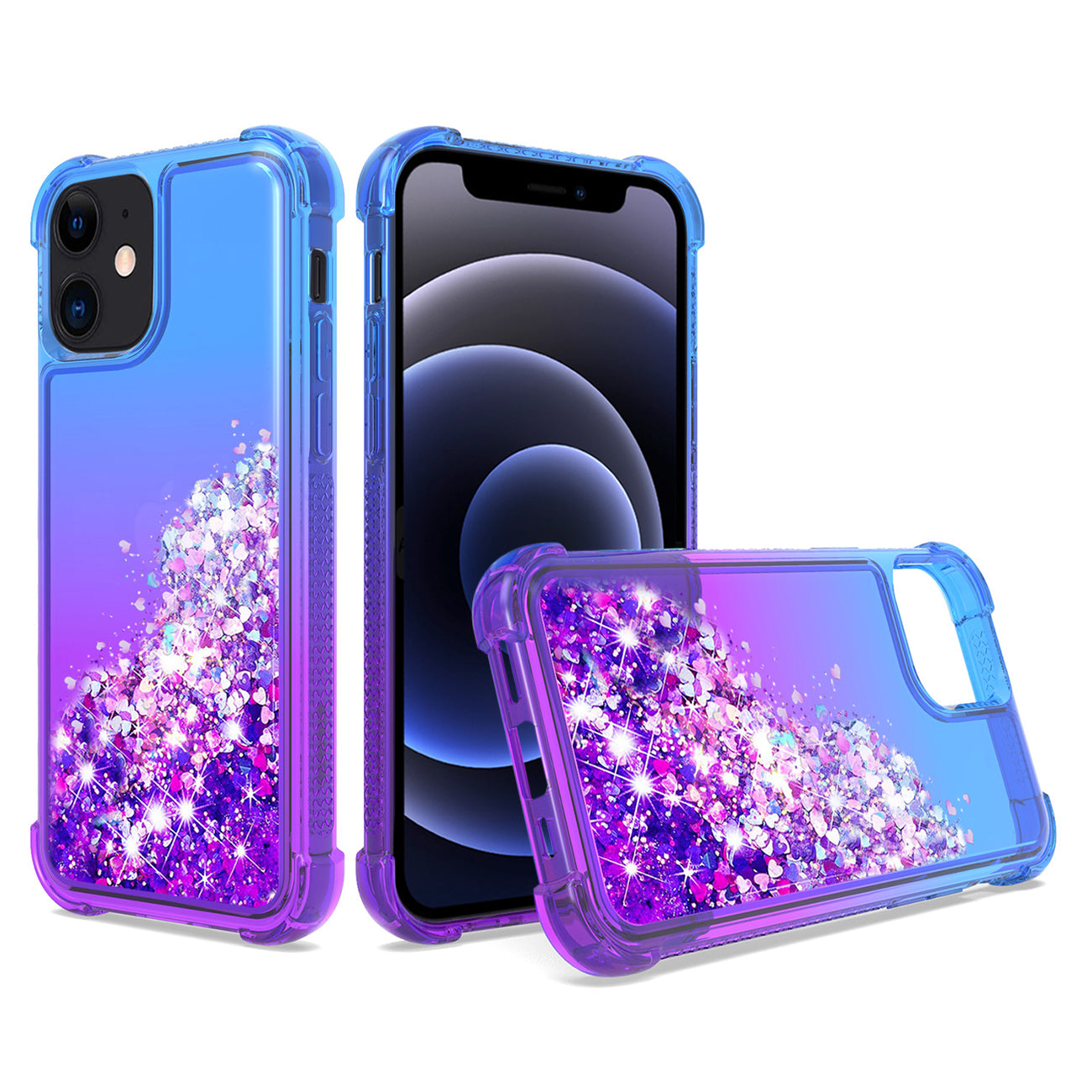 IPHONE 12 MINI Compatible Shiny Flowing Glitter Liquid Bumper Case For APPLE IPHONE 12 MINI In Blue - Shockproof Protection by CELL DEMAND