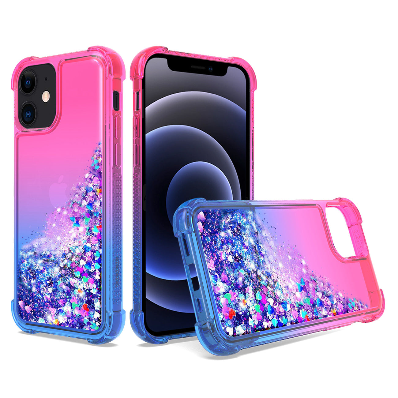 IPHONE 12 MINI Compatible Shiny Flowing Glitter Liquid Bumper Case For APPLE IPHONE 12 MINI In Pink - Durable Protection by CELL DEMAND