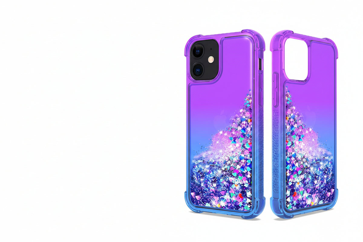 IPHONE 12 MINI Compatible Shiny Flowing Glitter Liquid Bumper Case For APPLE IPHONE 12 MINI In Purple - Crystal Clear Protection by CELL DEMAND