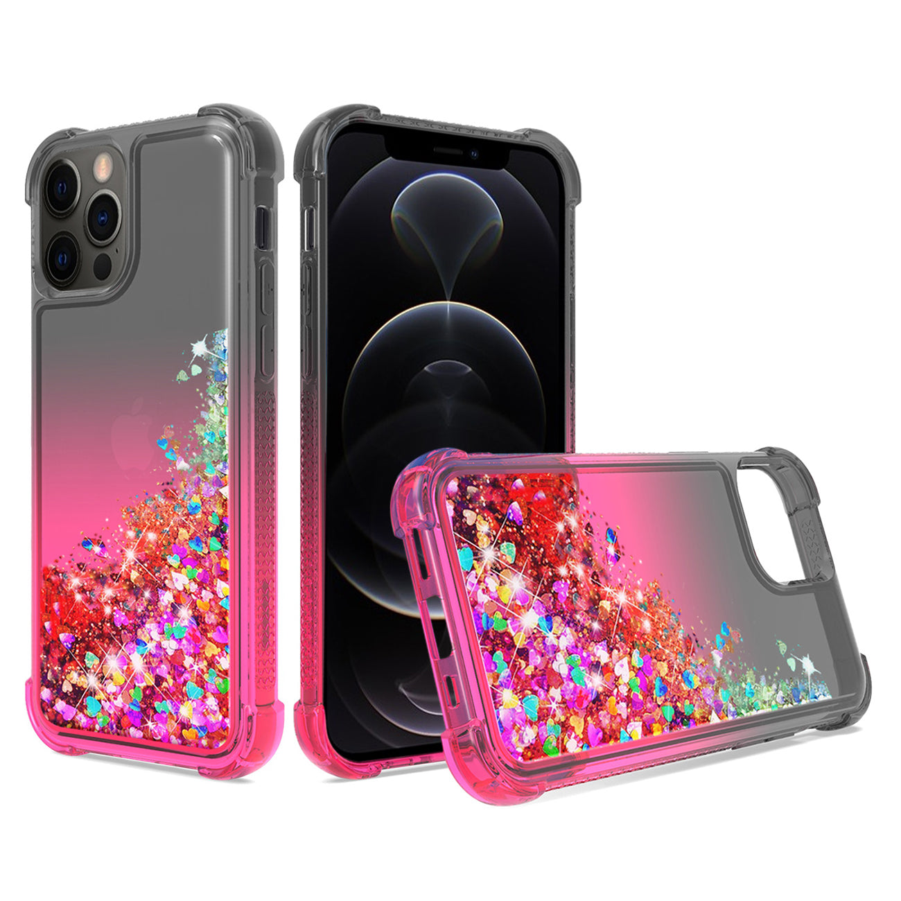 IPHONE 12 Compatible Shiny Flowing Glitter Liquid Bumper Case For APPLE IPHONE 12/IPHONE 12 PRO In Black - Premium Protection by CELL DEMAND