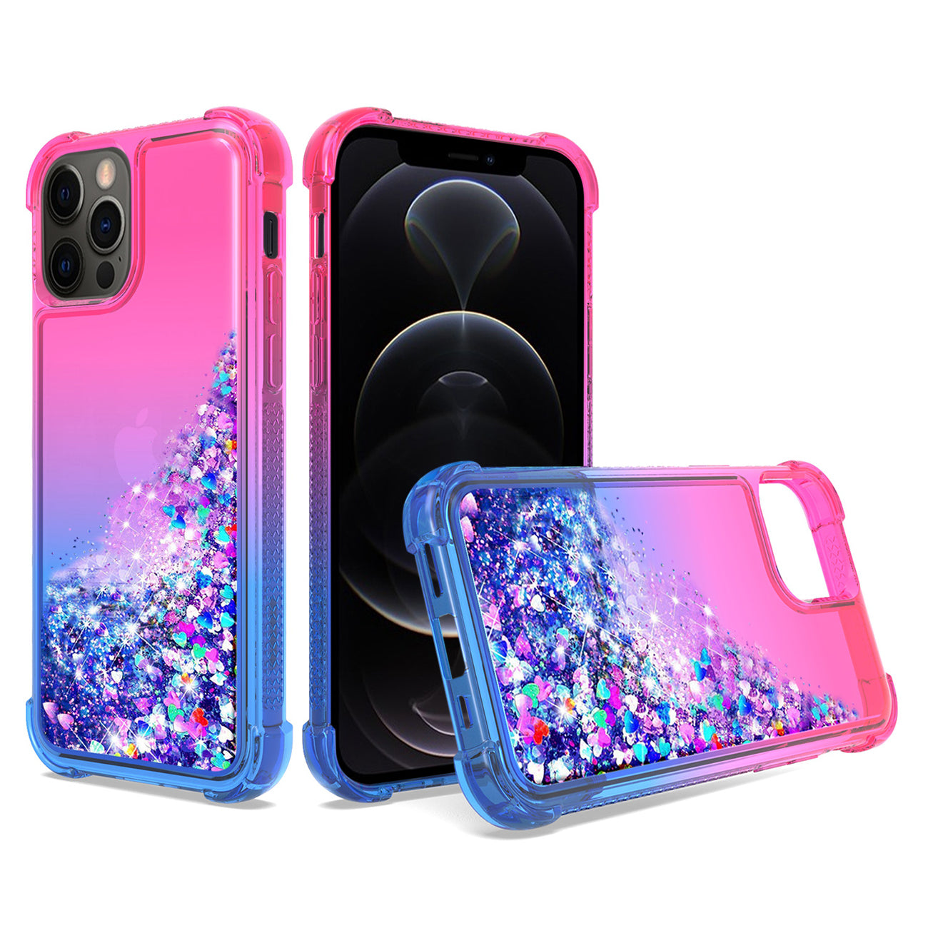 IPHONE 12 Compatible Shiny Flowing Glitter Liquid Bumper Case For APPLE IPHONE 12/IPHONE 12 PRO In Pink - Durable Protection by CELL DEMAND