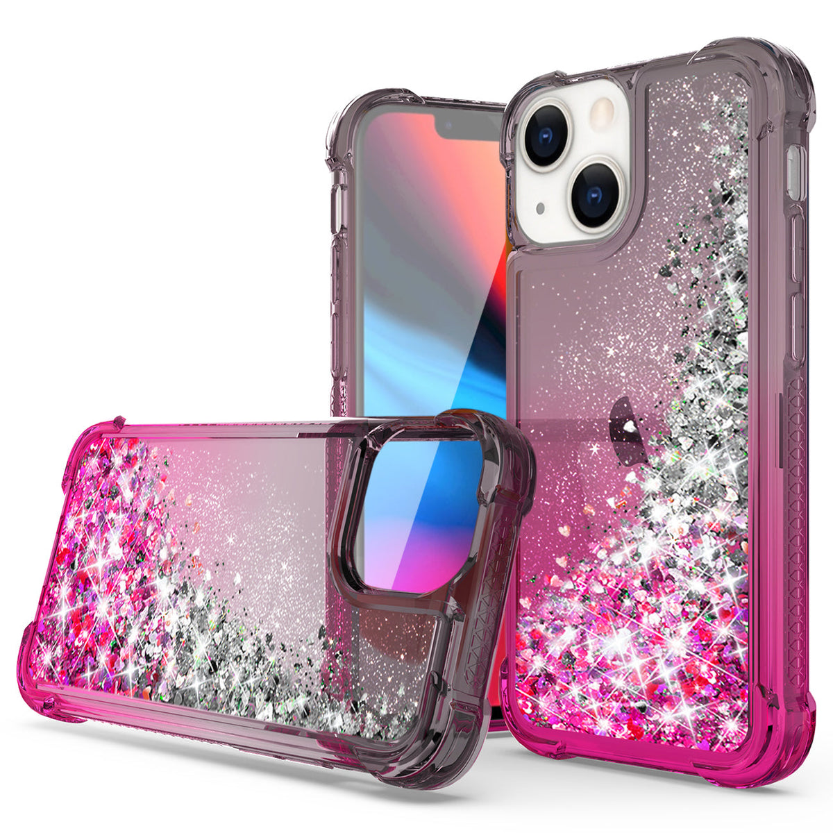 IPHONE 13  Compatible Shiny Flowing Glitter Liquid Bumper Case For APPLE IPHONE 13 In Black - Crystal Clear Protection by CELL DEMAND
