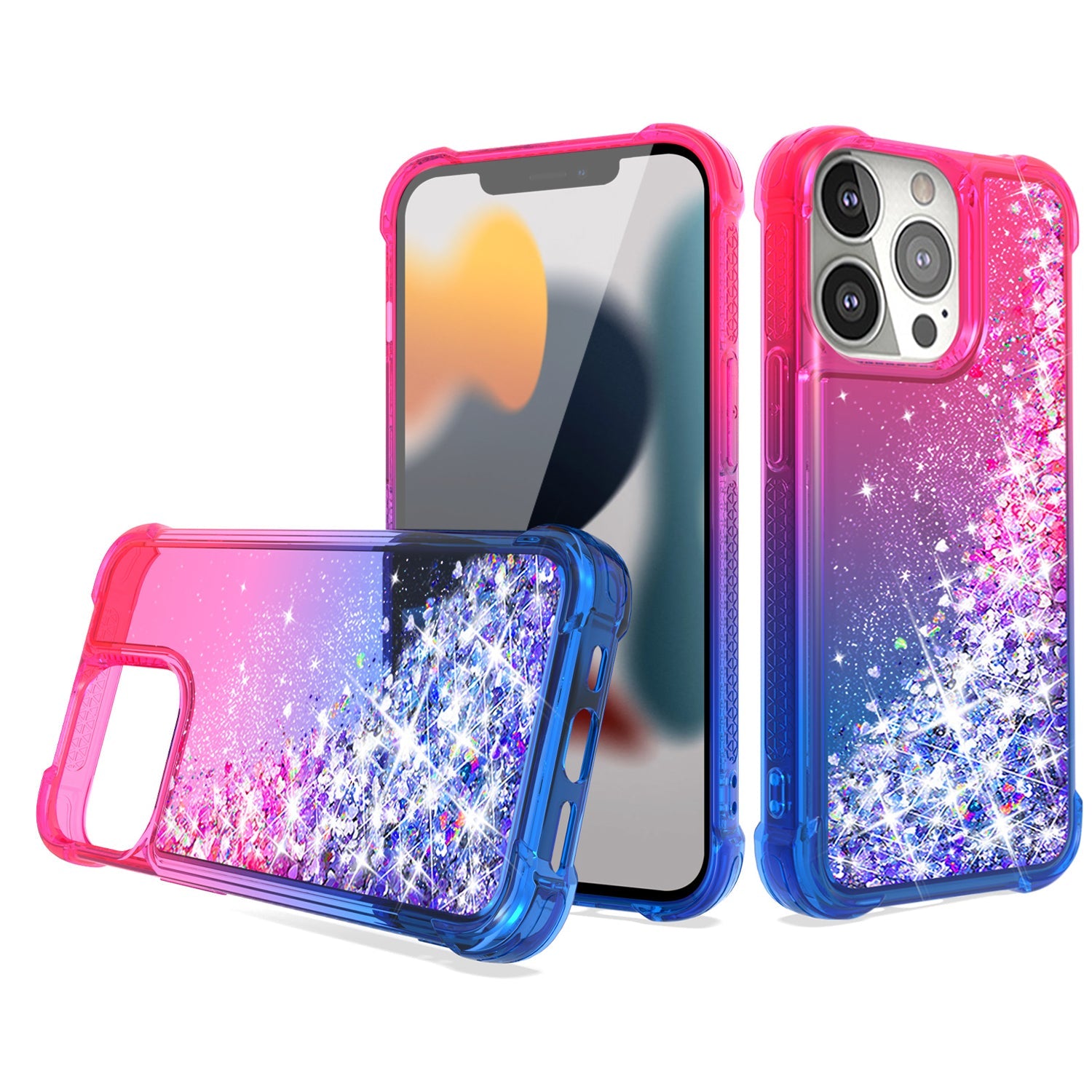 IPHONE 13 PRO Compatible Shiny Flowing Glitter Liquid Bumper Case For APPLE IPHONE 13 PRO MAX In Pink - Shockproof Protection by CELL DEMAND