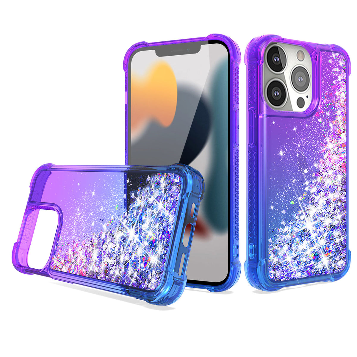 IPHONE 13 PRO Compatible Shiny Flowing Glitter Liquid Bumper Case For APPLE IPHONE 13 PRO MAX In Purple - Premium Protection by CELL DEMAND