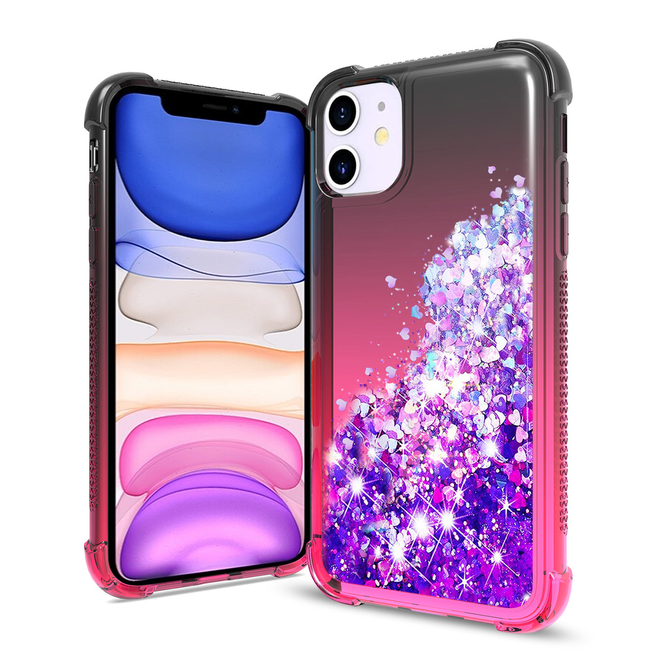 IPHONE 11  Compatible Shiny Flowing Glitter Liquid Bumper Case For APPLE IPHONE 11 In Black - Shockproof Protection by CELL DEMAND