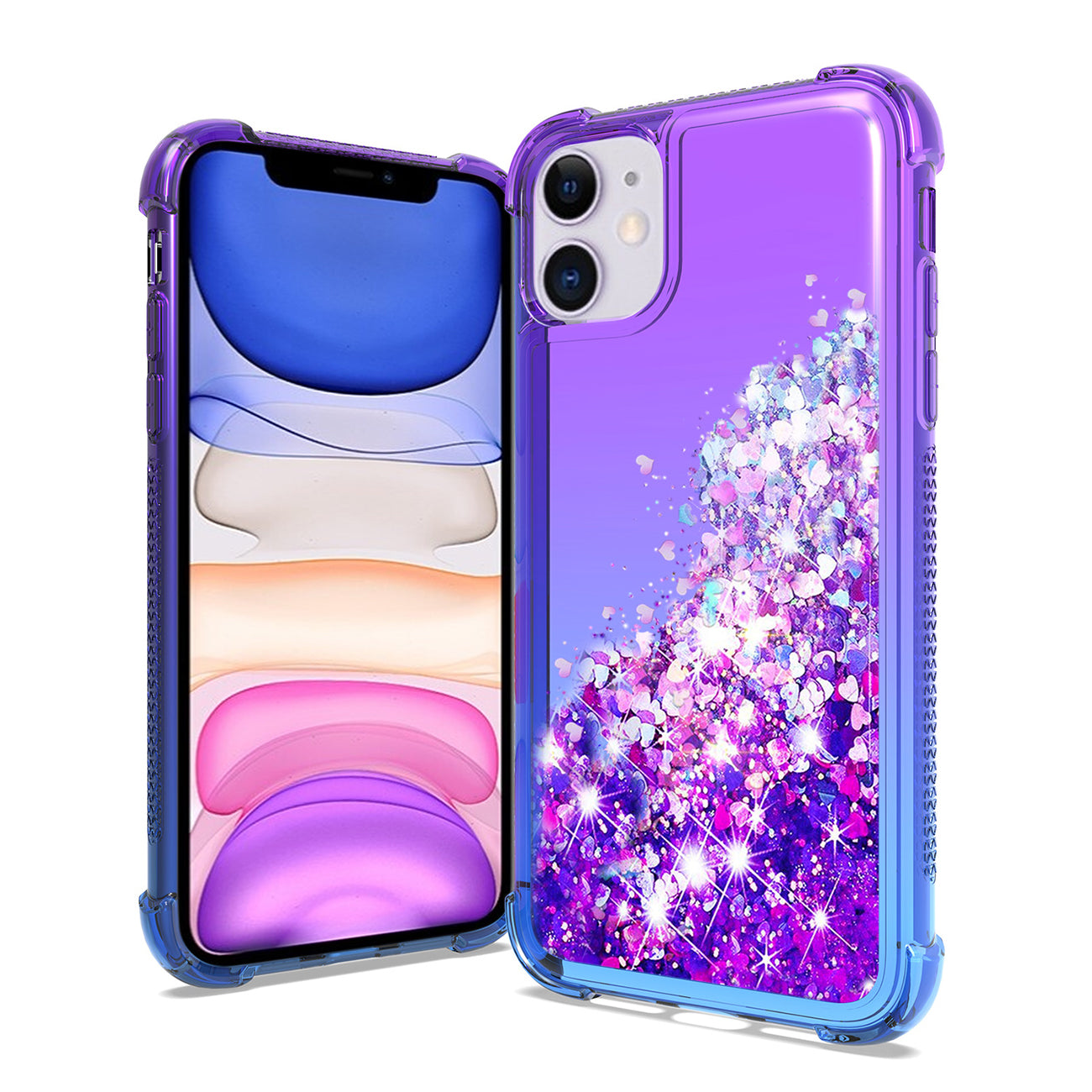IPHONE 11  Compatible Shiny Flowing Glitter Liquid Bumper Case For APPLE IPHONE 11 In Purple - Crystal Clear Protection by CELL DEMAND
