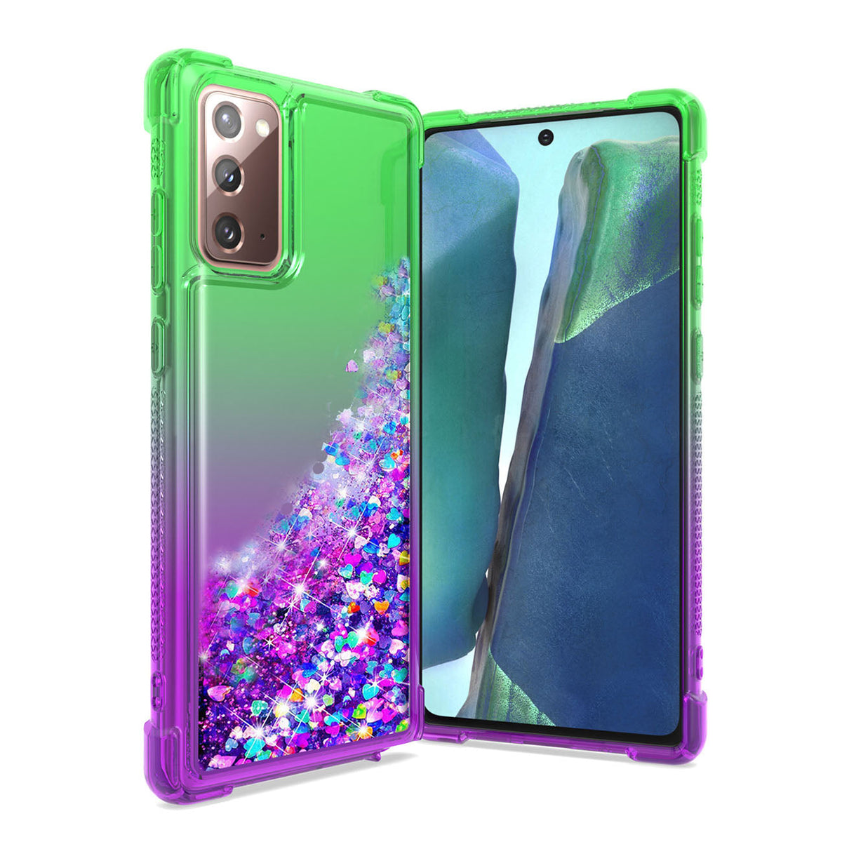 Shiny Flowing Glitter Liquid Bumper Case For SAMSUNG GALAXY NOTE 20 In Green - Heavy Duty & Reliable | CELL DEMAND Official