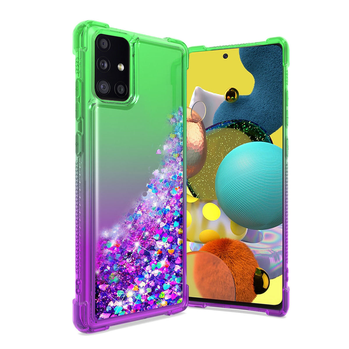 Shiny Flowing Glitter Liquid Bumper Case For SAMSUNG GALAXY A51 5G In Green - Ultra-Slim & Reliable | CELL DEMAND Official
