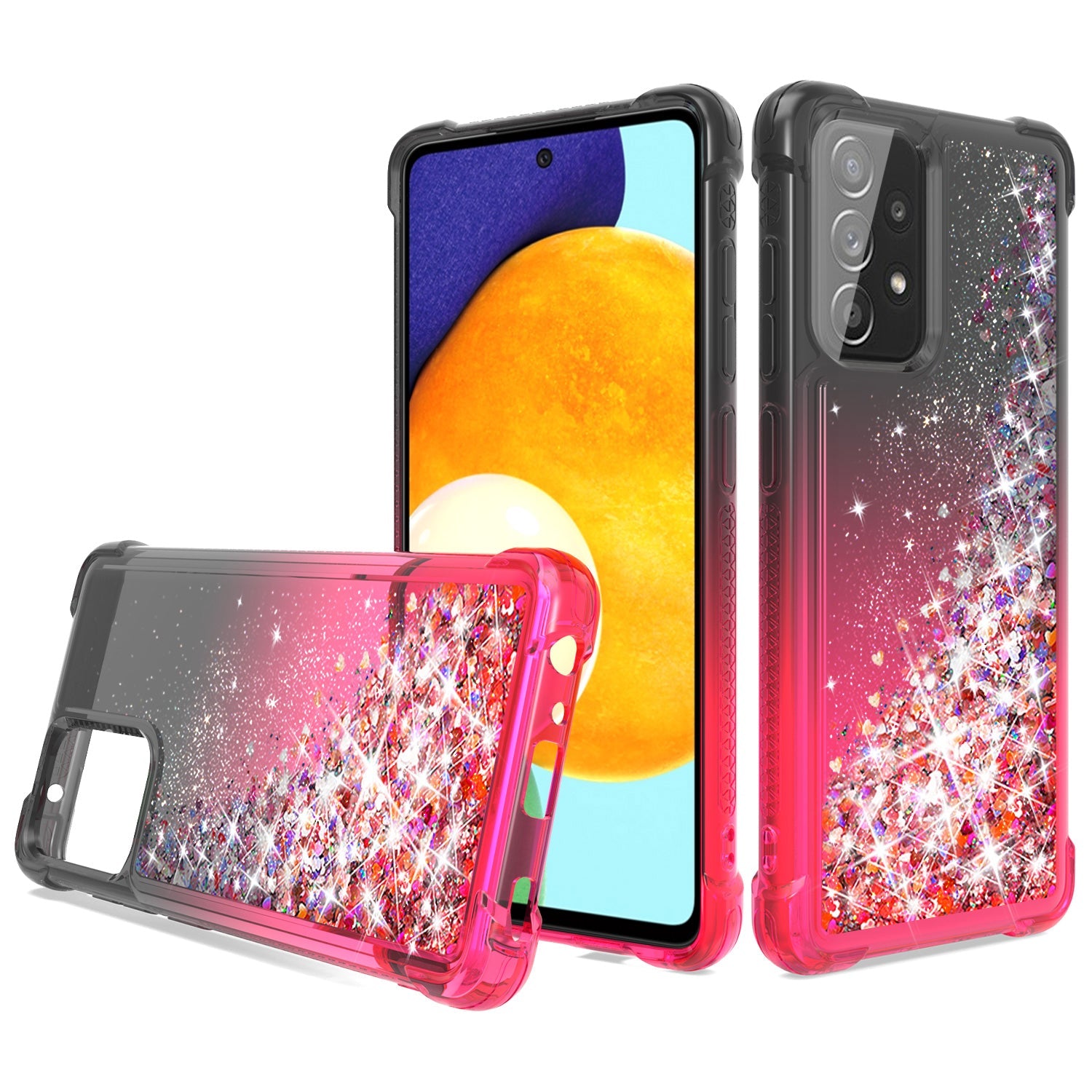 Shiny Flowing Glitter Liquid Bumper Case For Galaxy A52 5G In Black - Crystal Clear & Reliable | CELL DEMAND Official