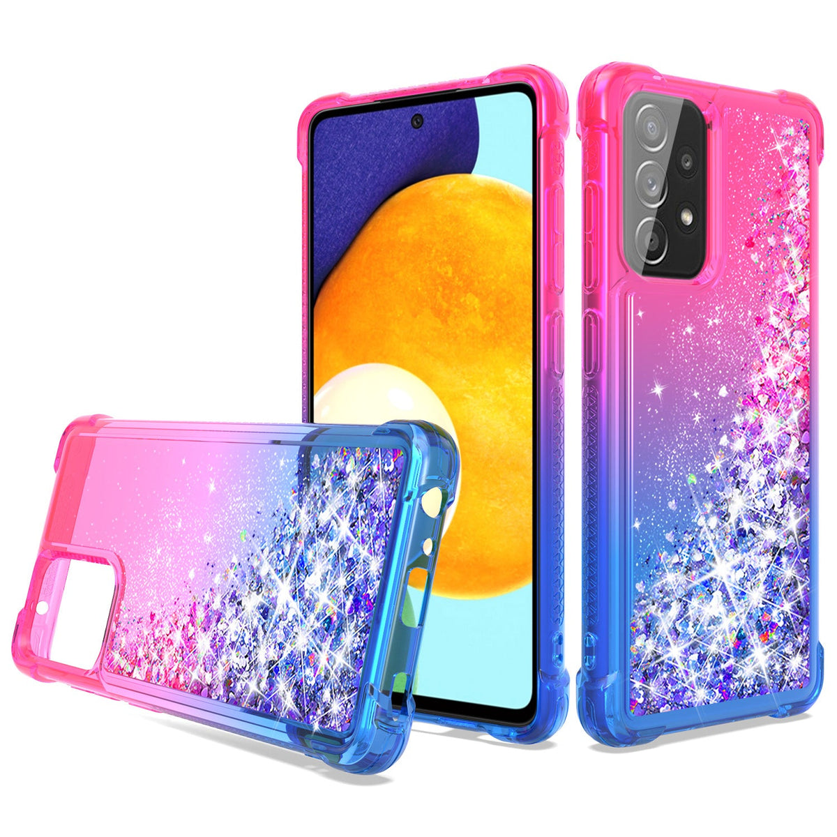 Shiny Flowing Glitter Liquid Bumper Case For Galaxy A52 5G In Pink - Premium & Reliable | CELL DEMAND Official