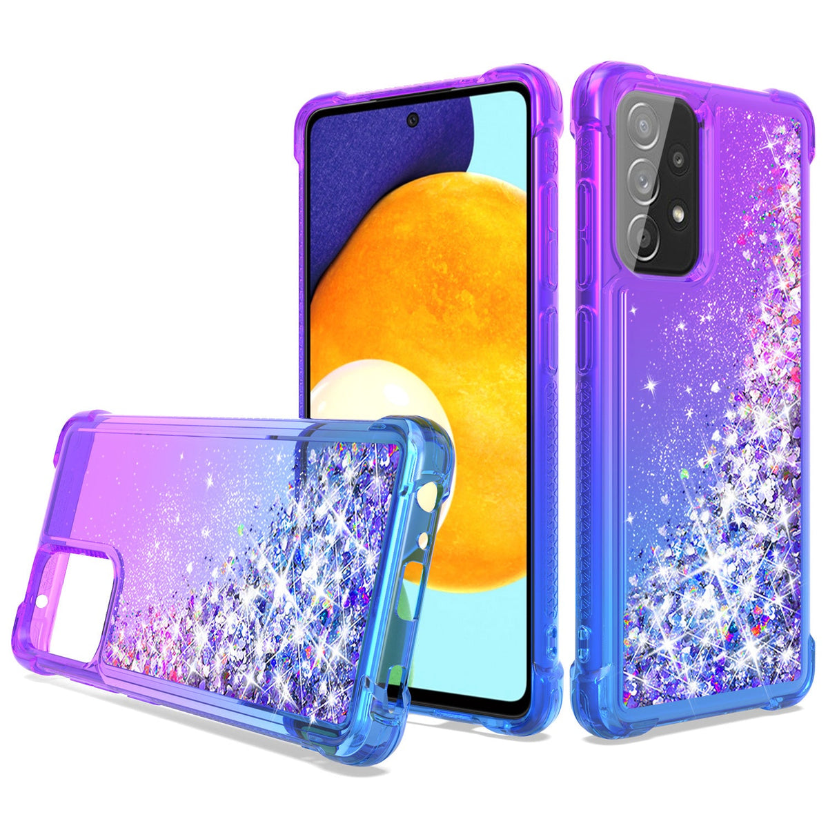 Shiny Flowing Glitter Liquid Bumper Case For Galaxy A52 5G In Purple - Ultra-Slim & Reliable | CELL DEMAND Official