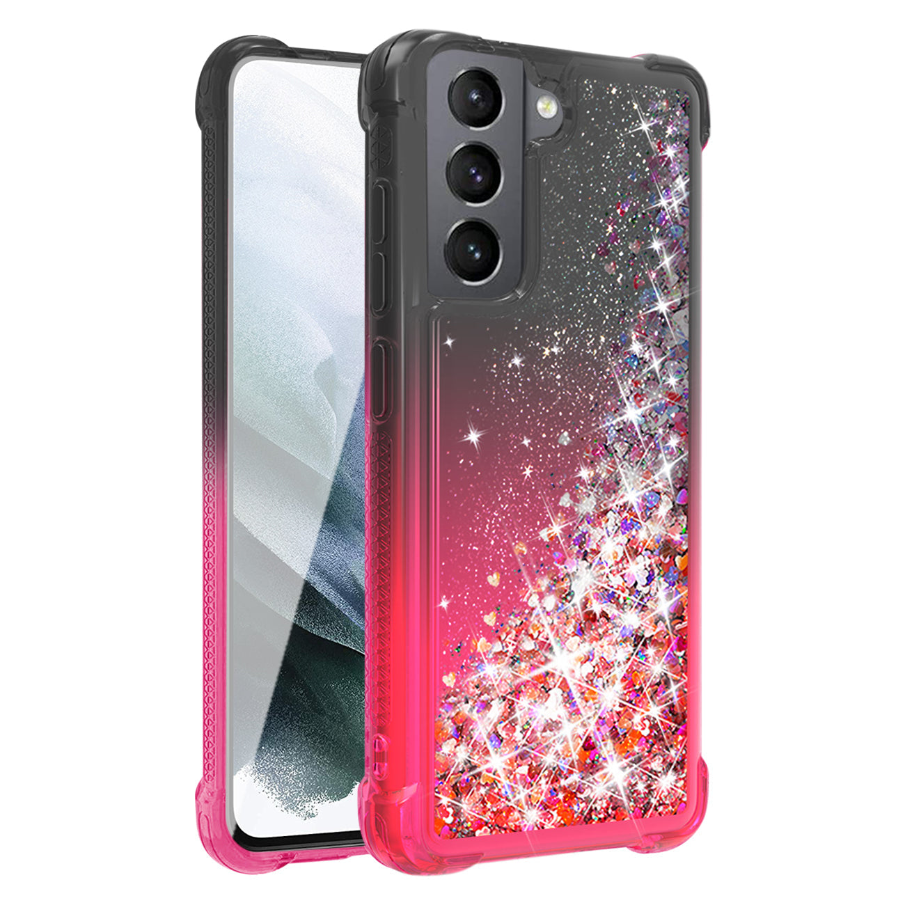 Shiny Flowing Glitter Liquid Bumper Case For Galaxy S21 FE  In Black - Crystal Clear & Reliable | CELL DEMAND Official
