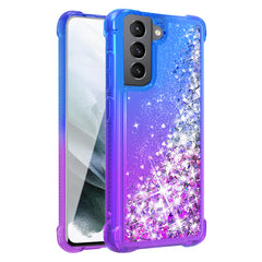 Shiny Flowing Glitter Liquid Bumper Case For Galaxy S21 FE  In Blue - Ultra-Slim & Reliable | CELL DEMAND Official