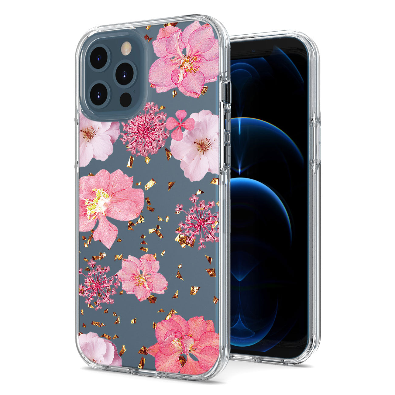 IPHONE 12 PRO Compatible Pressed dried flower Design Phone case for APPLE IPHONE 12 PRO MAX in Pink - Crystal Clear Protection by CELL DEMAND
