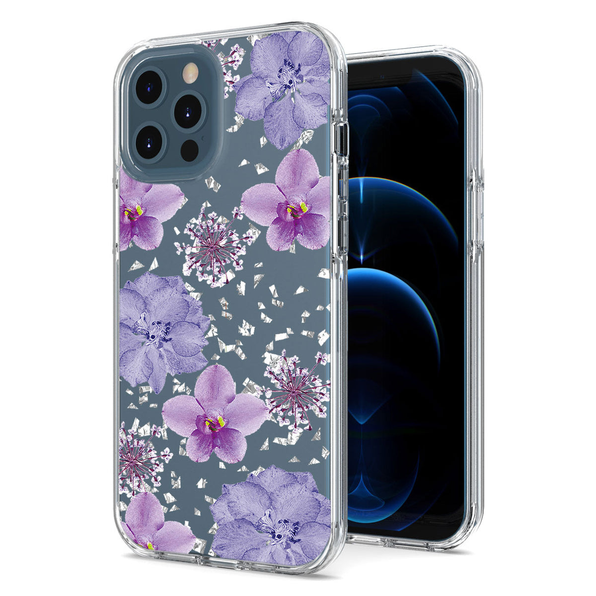 IPHONE 12 PRO Compatible Pressed dried flower Design Phone case for APPLE IPHONE 12 PRO MAX in Purple - Crystal Clear Protection by CELL DEMAND