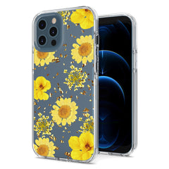 IPHONE 12 PRO Compatible Pressed dried flower Design Phone case for APPLE IPHONE 12 PRO MAX in Yellow - Crystal Clear Protection by CELL DEMAND