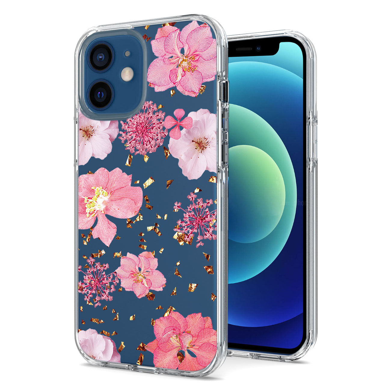 IPHONE 12 MINI Compatible Pressed dried flower Design Phone case for APPLE IPHONE 12 MINI in Pink - Heavy Duty Protection by CELL DEMAND