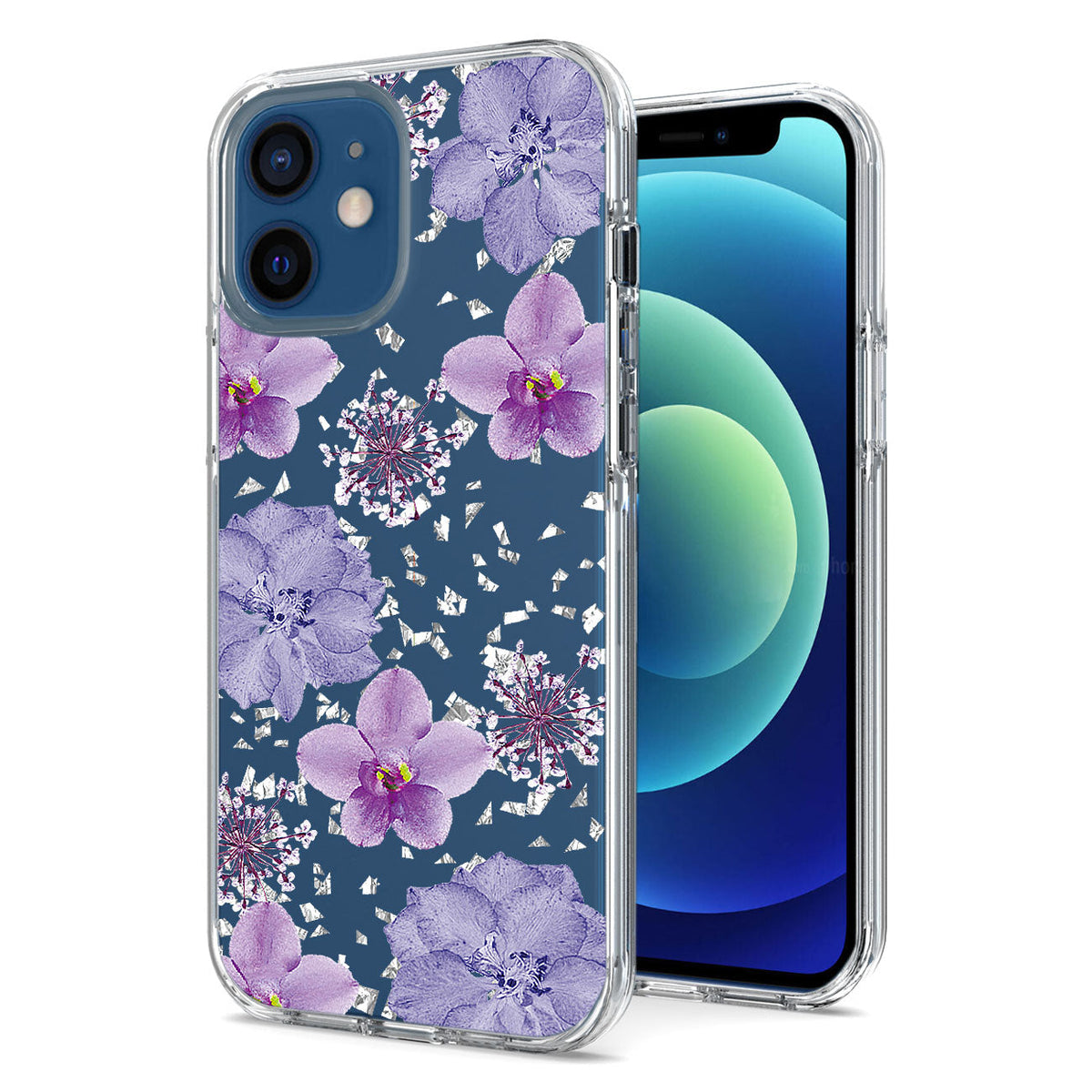 IPHONE 12 MINI Compatible Pressed dried flower Design Phone case for APPLE IPHONE 12 MINI in Purple - Heavy Duty Protection by CELL DEMAND