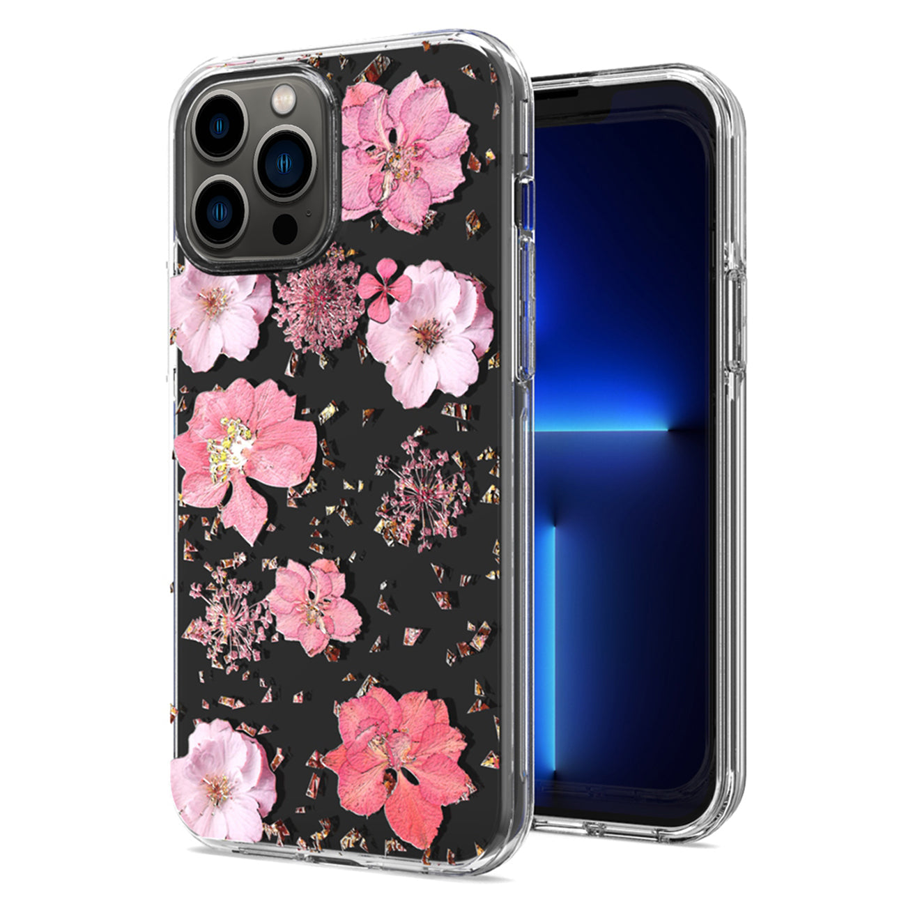 iPhone 13 Pro Compatible Pressed dried flower Design Phone case For iPhone 13 Pro Max In Pink - Shockproof Protection by CELL DEMAND