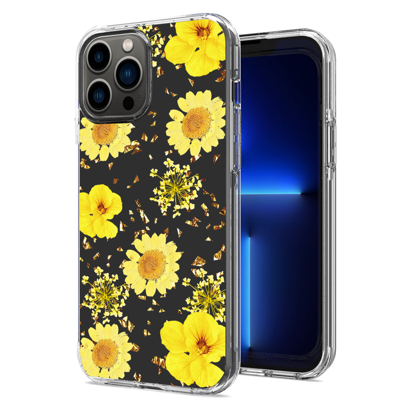 iPhone 13 Pro Compatible Pressed dried flower Design Phone case For iPhone 13 Pro In Yellow - Ultra-Slim Protection by CELL DEMAND
