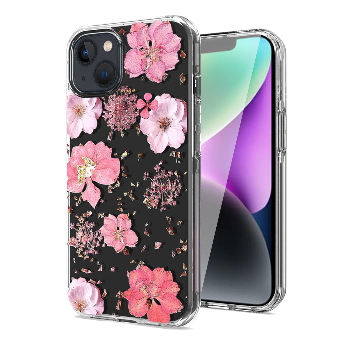 iPhone 14 Plus Compatible Pressed dried flower Design Phone case For iPhone 14 Plus In Pink - Heavy Duty Protection by CELL DEMAND
