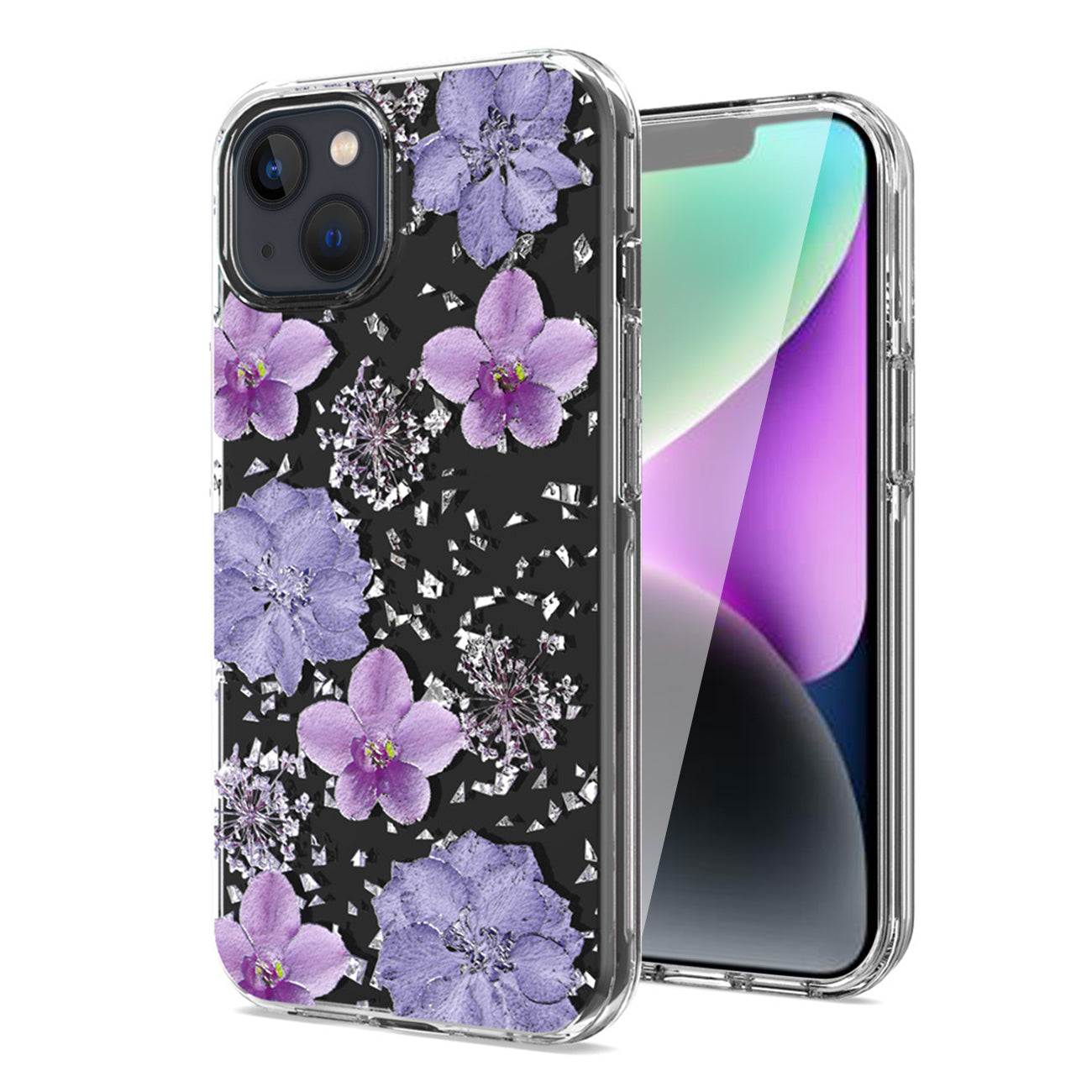 iPhone 14 Plus Compatible Pressed dried flower Design Phone case For iPhone 14 Plus In Purple - Crystal Clear Protection by CELL DEMAND