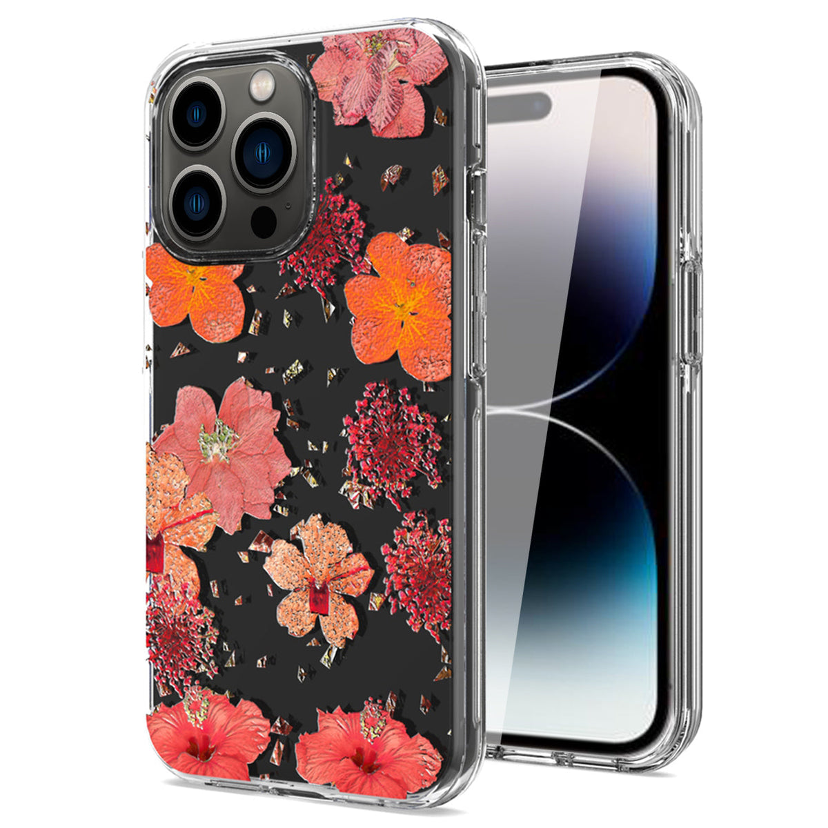 iPhone 14 Pro Compatible Pressed dried flower Design Phone case For iPhone 14 Pro In Red - Heavy Duty Protection by CELL DEMAND