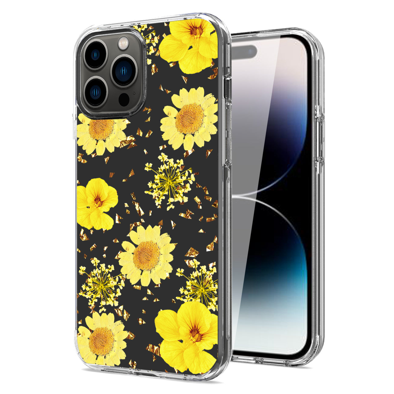 iPhone 14 Pro Compatible Pressed dried flower Design Phone case For iPhone 14 Pro In Yellow - Durable Protection by CELL DEMAND
