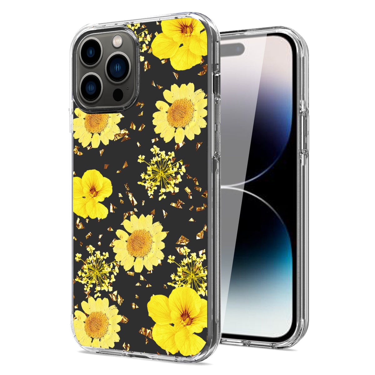 iPhone 14 Pro Compatible Pressed dried flower Design Phone case For iPhone 14 Pro In Yellow - Durable Protection by CELL DEMAND